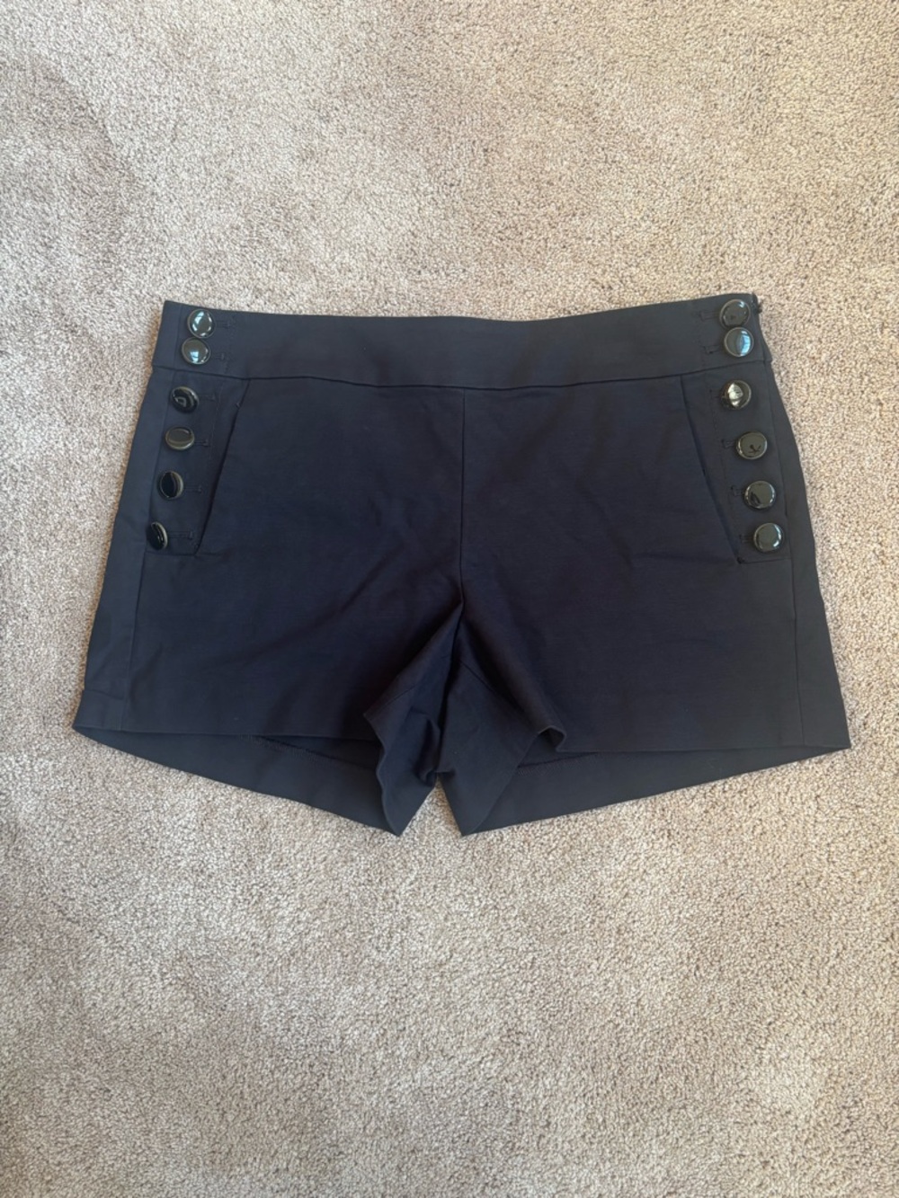 LOFT Black High-Waist Button-Accent Shorts